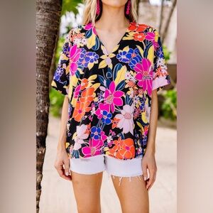 Jodifl Easily Accepted Black Bright Floral Top